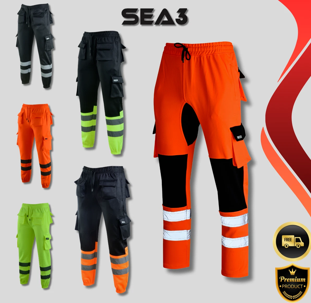 SEA3 Men's Hi Viz High Visibility Safety Fleece Cargo Work Trousers Joggers
Opens in a new window or