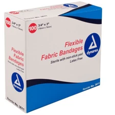 Dynarex 3611 Flexible Adhesive Fabric Bandages Sterile, 3/4 x 3 Inch, 100 Count