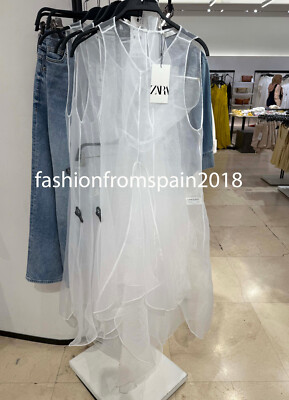 ● MA JOURNEE ● SHEER DOT ORGANZA DRESS_WHITE ZARA NEW WOMAN SEMI-SHEER MIDI ZW COLL. ORGANZA VOLUME DRESS