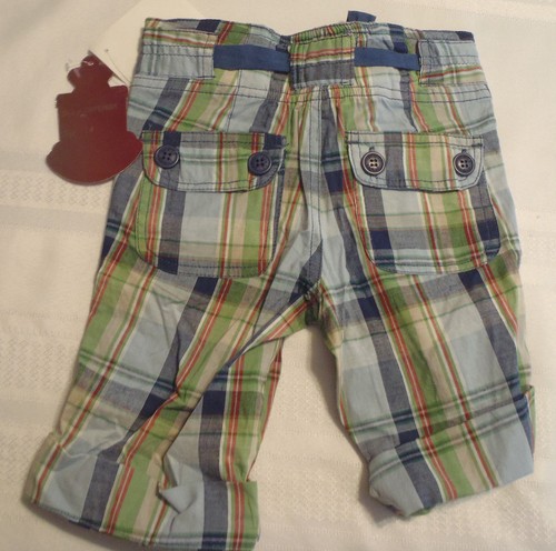 Jewel Size 4 Blue Plaid Belted Capri Cropped Pant NWT Button Cuff Hem Pockets - Picture 2 of 2