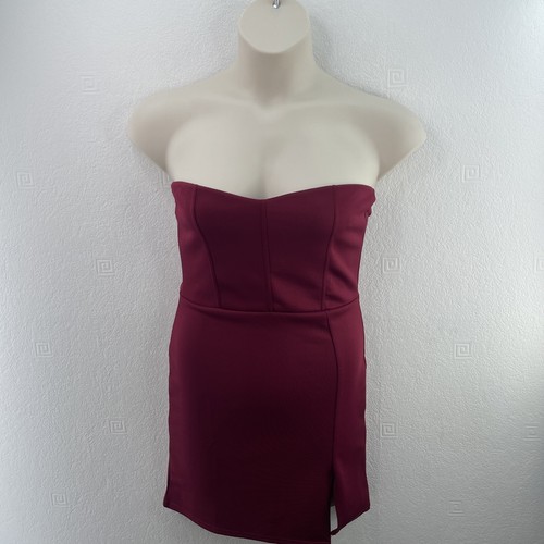 Pink Vanilla Scuba Side Split Strapless Dress, Size UK 12, Wine Red, RRP £20 - Picture 2 of 12