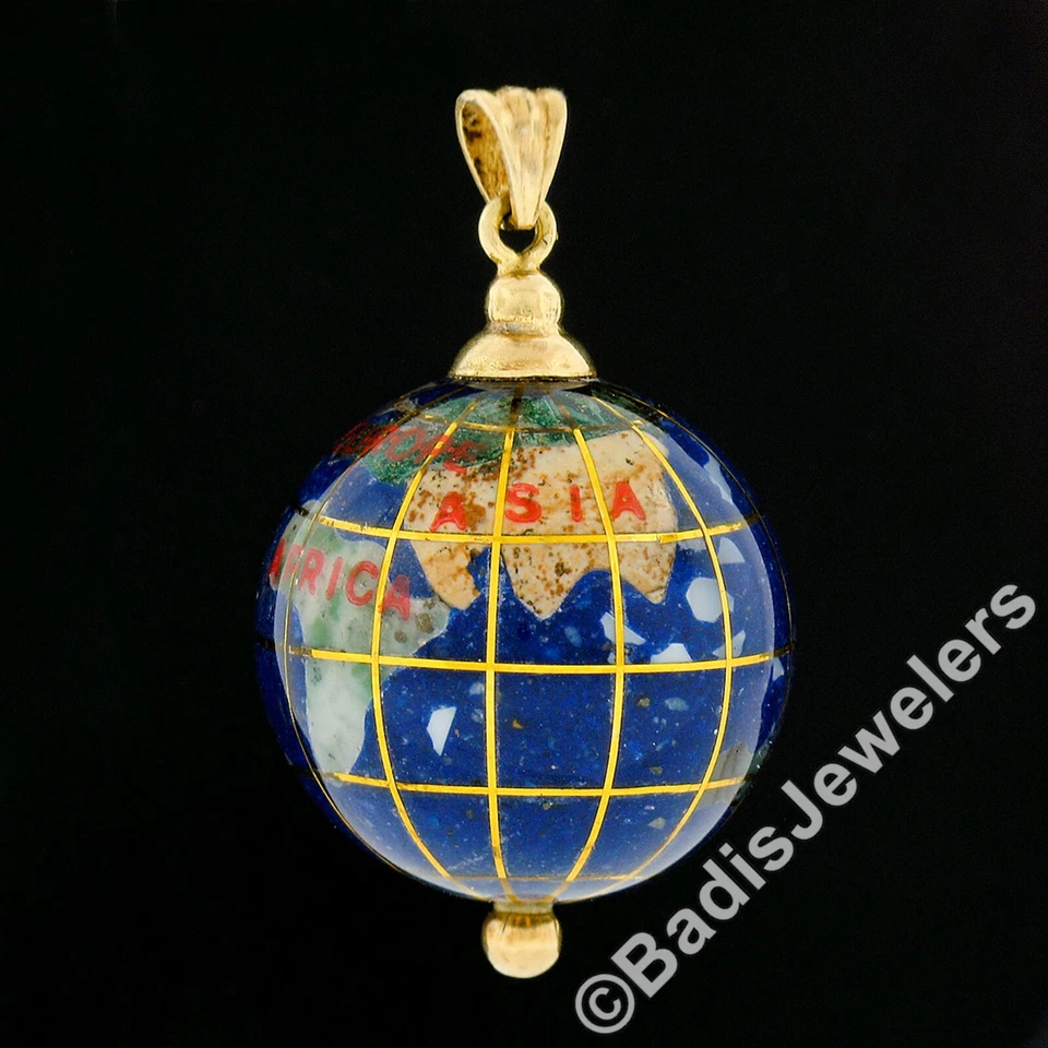 Colgante con dije de bola globo redondo pintado a mano detallado de oro amarillo de 10 quilates de 20,3 mm 0,8" Foto 4 de 4