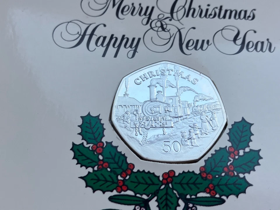 1984 ISLE OF MAN SILVER PROOF CHRISTMAS CARD 50P FIFTY 50 PENCE COIN - D DIE - Image 2 of 4