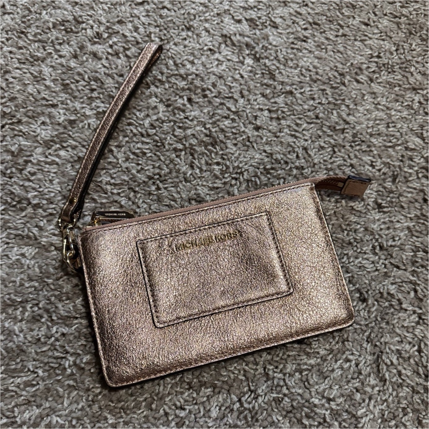 Michael Kors Bronze Wristlet Wallet with Zipper, Logo, Strap, Credit Card Slots