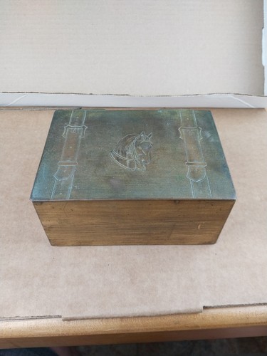 Vintage Bronze Schatulle Zeder gefüttert geätzt Pferd Reitsport - Bild 2 von 16