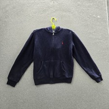 Polo Ralph Lauren Boys Hoodie L/G 14-16 Navy Embroidered Fleece Zipper