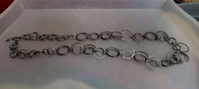 Daisy Fuentes Signed Black Tone Necklace Interlocking Rings, Claw Clasp
