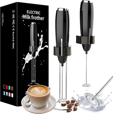 Milk Frother Handheld, Kitchen Powerful Electric Foam Maker with Stand, Black 