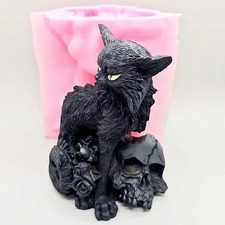 Skull Wizard Cat Silicone Mold Concrete Gypsum Resin Gothic Ornaments DIY Moulds