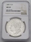 1881 S Morgan Silver Dollar - NGC MS64 - Certification# 5831133-001
