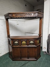 OLD CHARM FURNITURE OAK CARVED CANOPY BAR/PANELLED WINE/COCKTAIL SERVING BAR