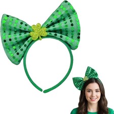 St Patricks Day Glitter Green Bow Headband Irish Saint Patrick Party Leprecha...