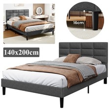 Polsterbett mit Leinen Kopfteil Bettrahmen 140x200cm Doppelbett mit Lattenrost