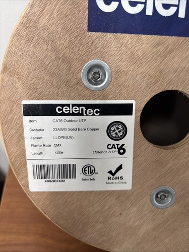 CELERTEC 500 ft Solid Bare Copper CAT6 Outdoor UTP Cable 23 AWG Black - 第 2/8 張圖片