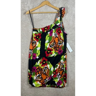 NWT MARA HOFFMAN Silk Jersey Asymmetrical Mini Dress Black Tiger Print M