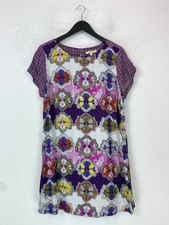 White Stuff Multi Floral Short Shift Dress Short Sleeve Button Back UK 16