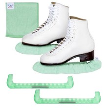 CRS Cross Ice Skate Guards Terry Cloth Blade Soakers Combo Set Green/Blue