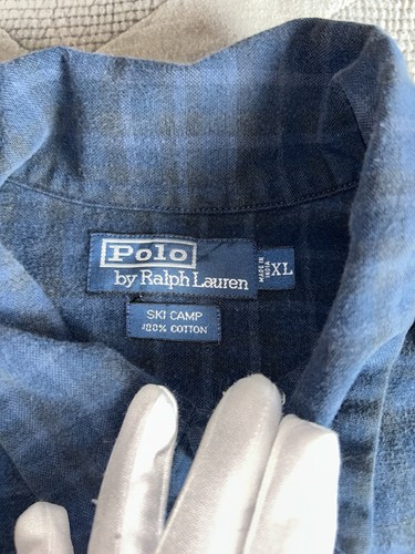 VTG Polo Ralph Lauren Ski Camp Flannel Shirt Men's XL Board Loop Collar 90s Flap - Picture 4 of 9