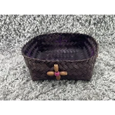 Small Woven Basket Square Container Purple Small 4.5x5x3. Inch Trinket Decor