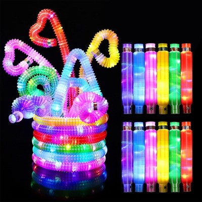 12 Stück Pop Tubes, LED Light Up Gadgets Spielzeug, LED Retractable Tubes DE