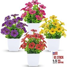 4 Pack Small Fake Plants Mini Artificial Flowers for Bathroom Bedroom White