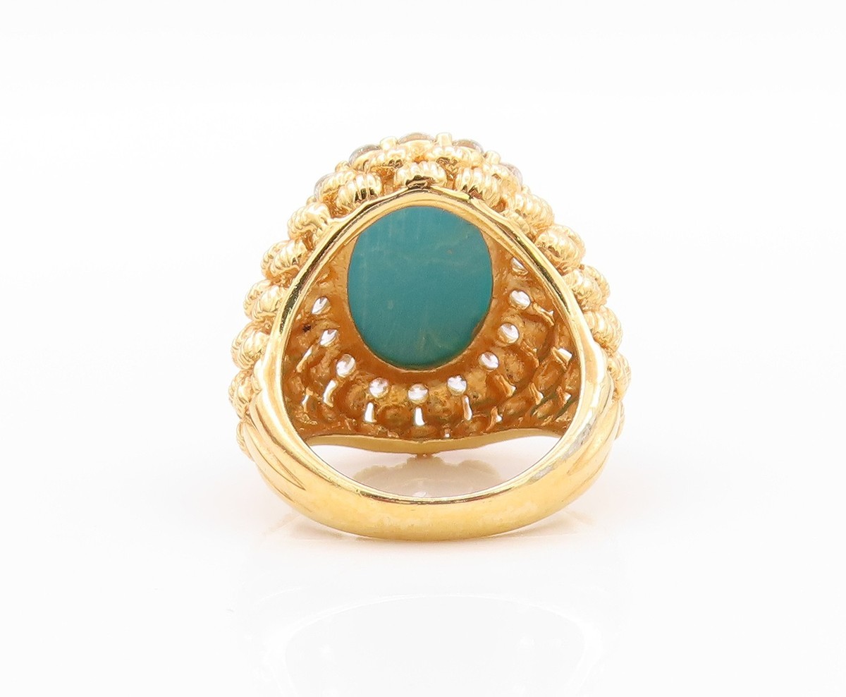 rin❤︎ 925 Sterling Silver Vintage Ring Gold Plated Larimar Halo CZ