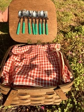 Vintage Picnic Basket W/ AmPro Cups & Plates