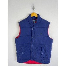 Vintage Polo Ralph Lauren Mens Puffer Vest Navy Blue Red Quilted Jersey XL