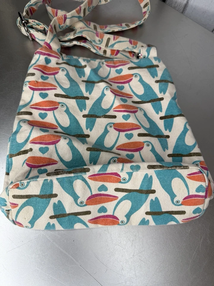 Bolso Bandolera Bungalow 360 Azul Naranja Tucán Pájaro Lona Algodón Foto 2 de 4