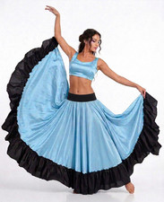 Satin Belly Dance Skirt 25 Yard 4 Tiered Two Tone Ruffle Gypsy Flamenco Costume