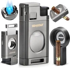 Triple Jet Flame Cigar Lighter with Cutter, Windproof Butane Refillable Torch Li