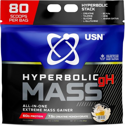 USN Hyperbolic Mass gH 6kg All-in-One Extreme Mass Gainer Weight Gainer New Pack - Picture 9 of 10