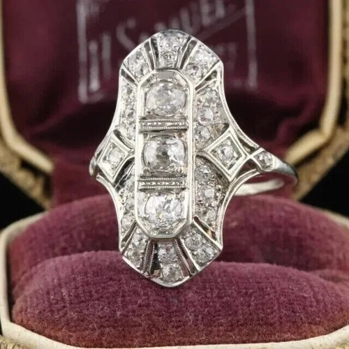 3Ct Vintage Art Deco Style Lab Created Diamond Engagement 14K White Gold FN Ring