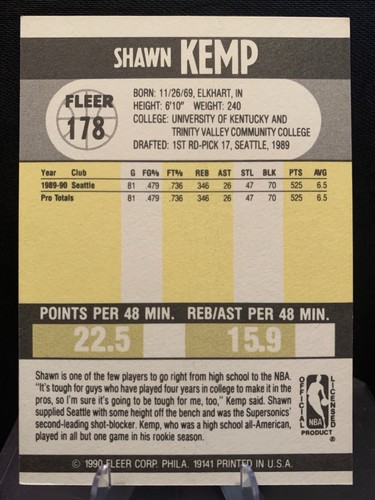 Shawn Kemp Rookie Lot – 1990 Fleer, Hoops, SkyBox + Bonus Isaiah Rider Card - Picture 7 of 9