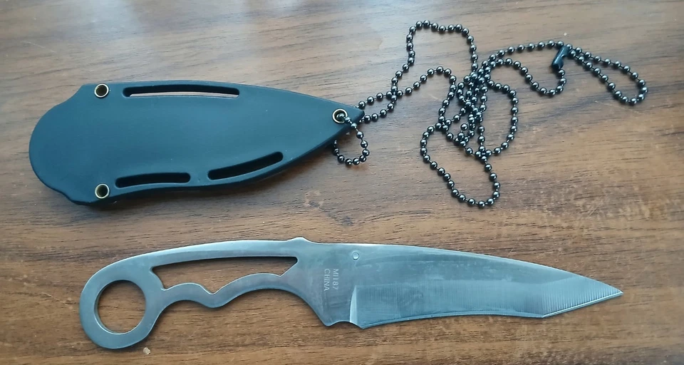 MTECH Neck Knife Messer mit Kunsstoffscheide und Kette MI 187 Neu
