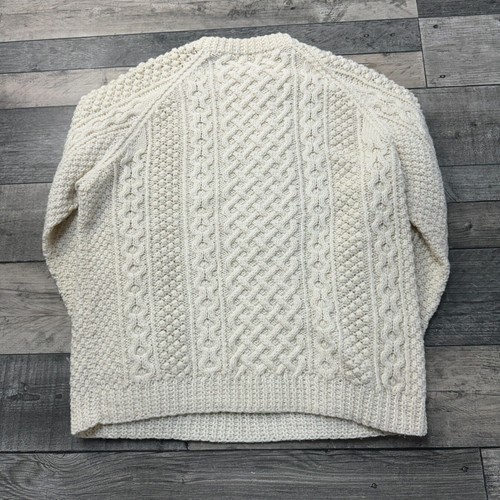 Vintage Aran Strickpullover Zopfmuster Grobstrick Fischer Elfenbein Pullover Damen Large - Bild 7 von 7