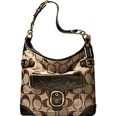 Coach Bleecker Signature Pocket Stitched Khaki Bronze Hobo Bag