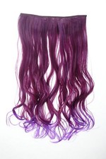 Haarteil breit Haarverlängerung 5 Clips wellig zweifarbig Granatrot-Blauviolett