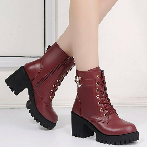 Womens Fashion Motorcycle Ankle Boots Block Heel Platform Lace Up Punk