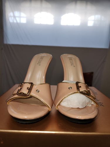 Women's Slide Sandals Metallic Casual Open Toe High Heel  New Size US 8.5 - Bild 4 von 5