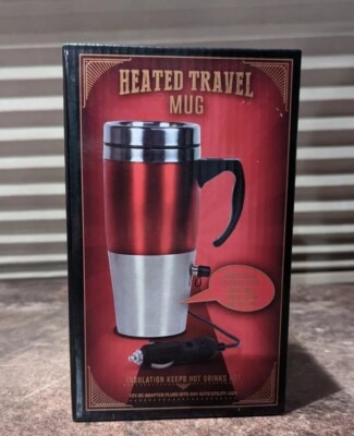 12v Electric Heated Travel Mug Stainless Steel Coffee Tea Cup Black 14 oz  