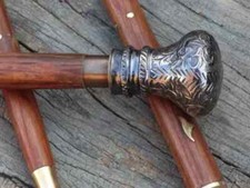 Engraved Knob Brass Head Handle Vintage Wooden Walking Stick Nautical Cane Gift