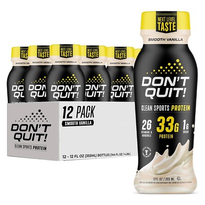 DON'T QUIT Protein Shake - 33g Protein, 1g Sugar, Vitamins - 12-Pack (Vanilla)