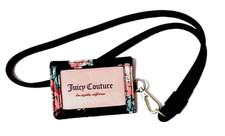 VTG JUICY COUTURE Rose Black Floral Leather Lanyard Credit Clutch Wallet Case