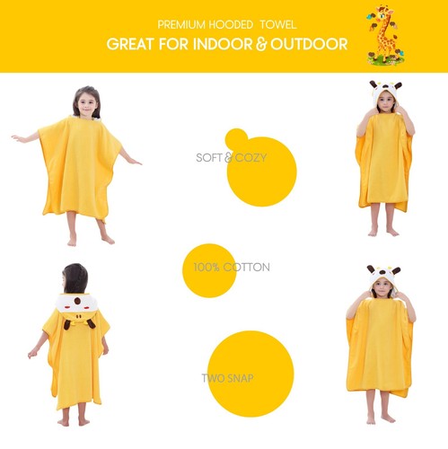 Premium Toddler Hooded Beach Towel for Boys Girls, Animal Bath and Beach Poncho - Picture 6 of 8
