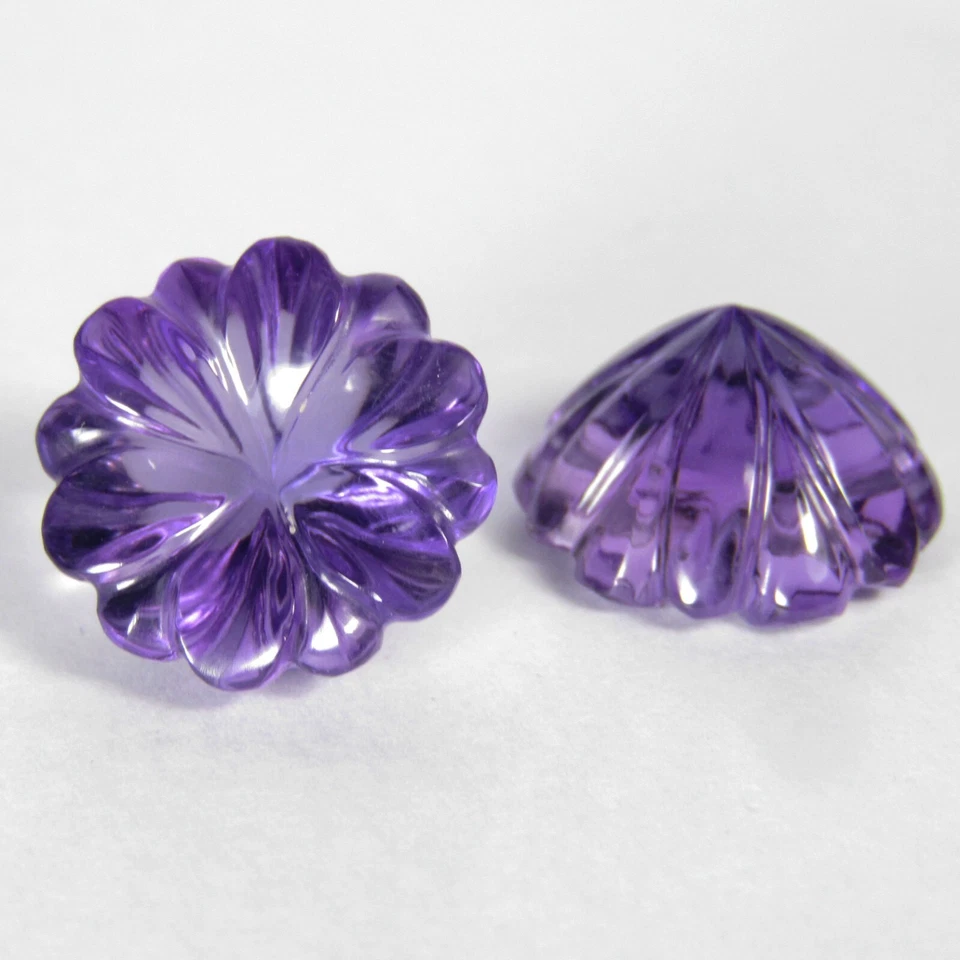 Par de tallas redondas con forma de flor de 27,32 quilates genuinas 100 % amatista natural 16,5 mm Foto 3 de 4