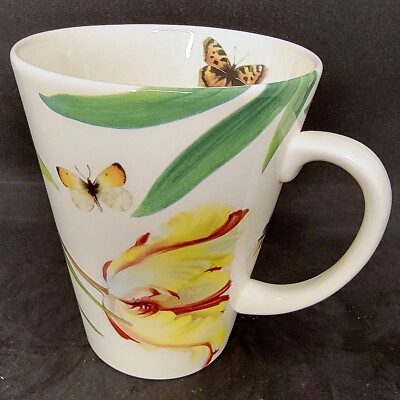 Spode Coffee Mug Floral Haven Parrot Tulip Bees Latte Tea England Cup Espresso