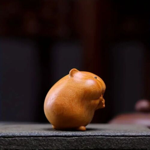 Wood Carving Hamster Animal Wooden Crafts Statue Home Decor Figurine Ornament - Picture 4 of 9