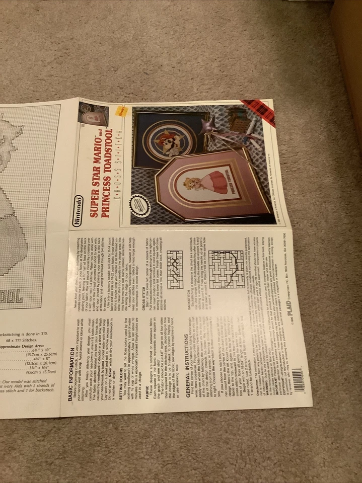 1990 Nintendo Skateboard Super Star Mario and Princess Toadstool Cross Stitch - Image 4 of 4