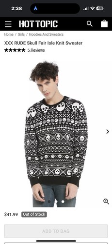 Hot Topic XXX Rude Skull Fair Isles Sweater Men’s Size Medium - Picture 6 of 11